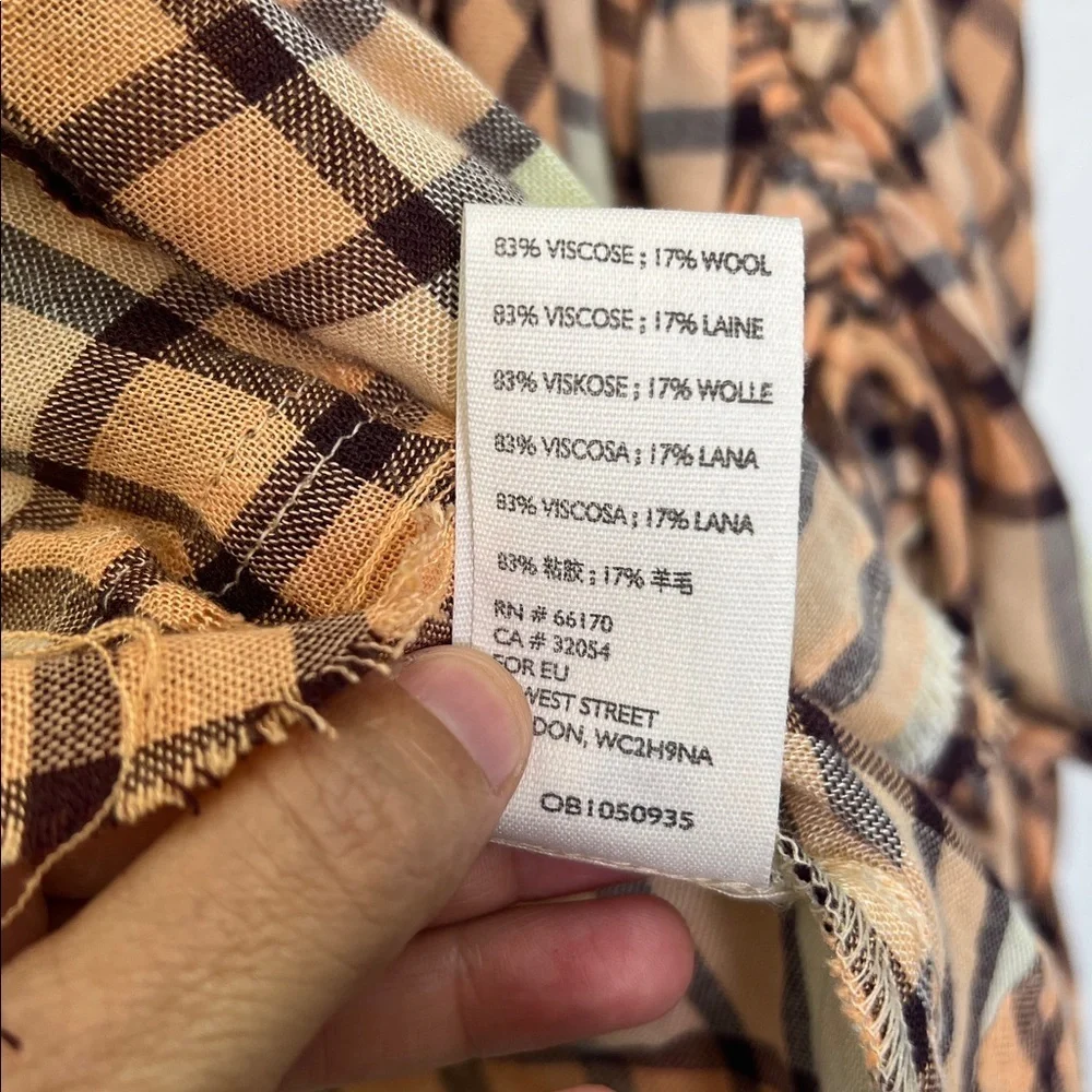 Free People - Pacific Dawn Peach And Cream Plaid Cinched Back Blouse Size Small